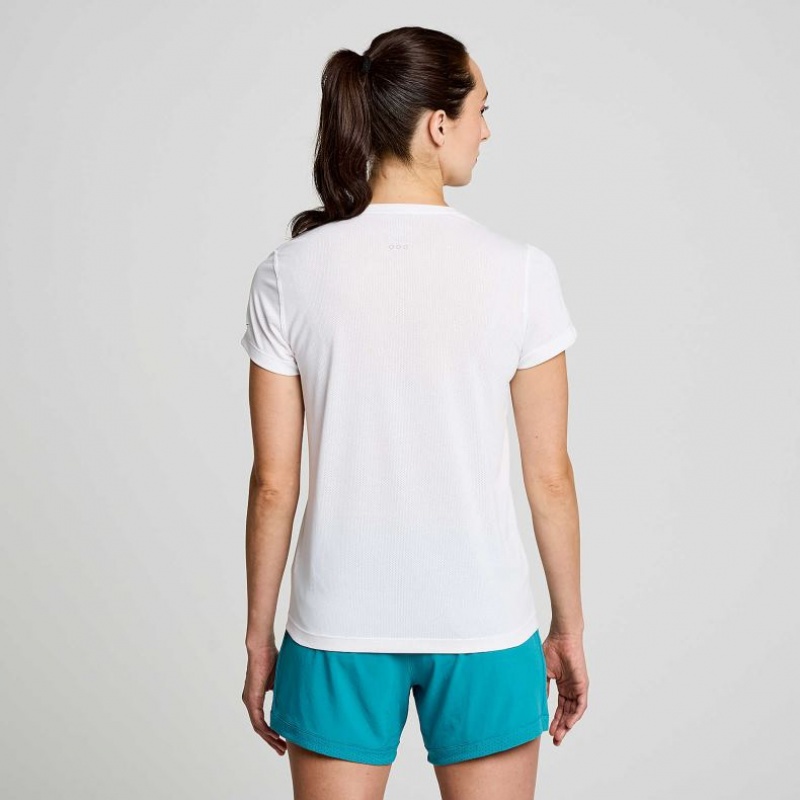 White Saucony Stopwatch Graphic Short Sleeve Women's T-Shirt | USA UEWJVD