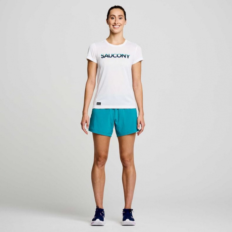 White Saucony Stopwatch Graphic Short Sleeve Women's T-Shirt | USA UEWJVD