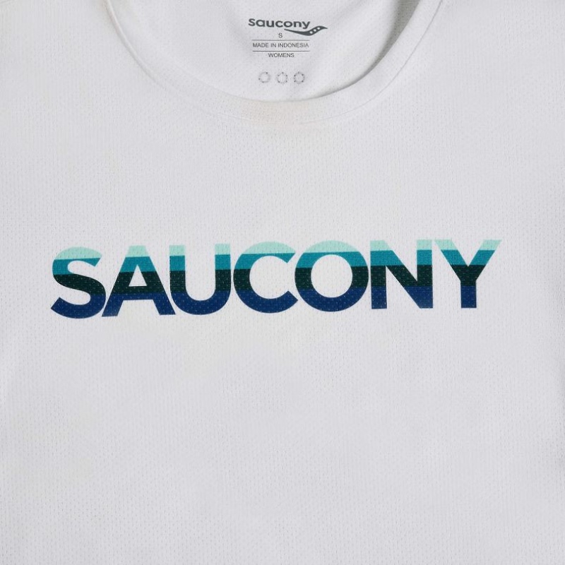 White Saucony Stopwatch Graphic Short Sleeve Women's T-Shirt | USA UEWJVD