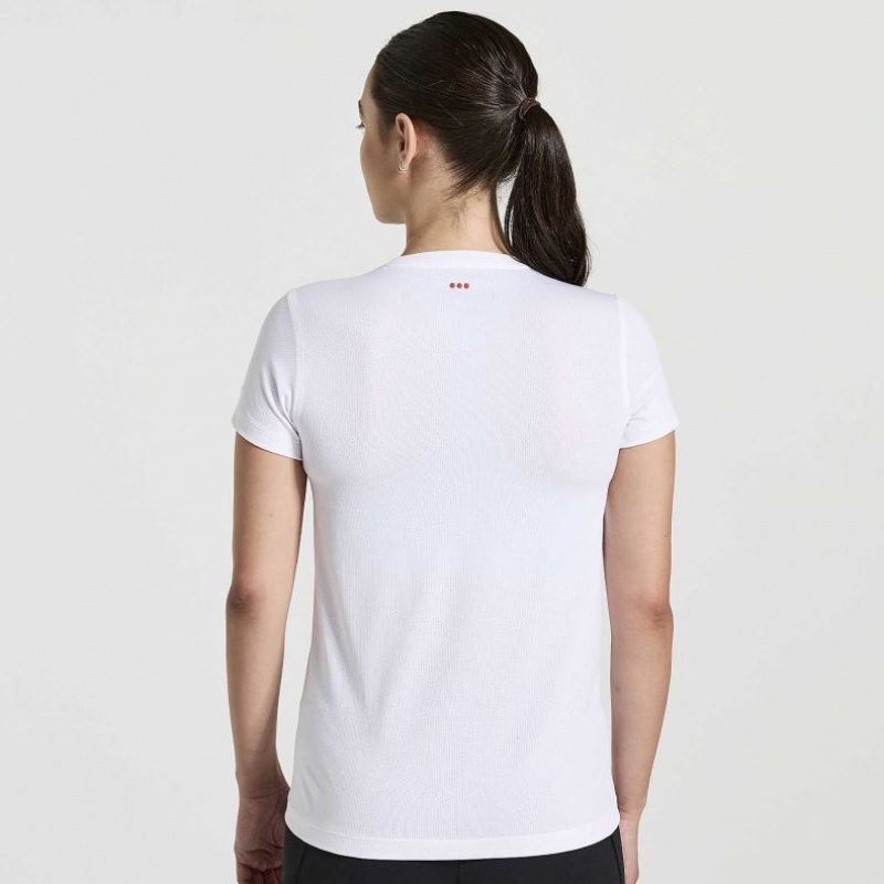 White Saucony Stopwatch Graphic Short Sleeve Women's T-Shirt | USA TRCAYE