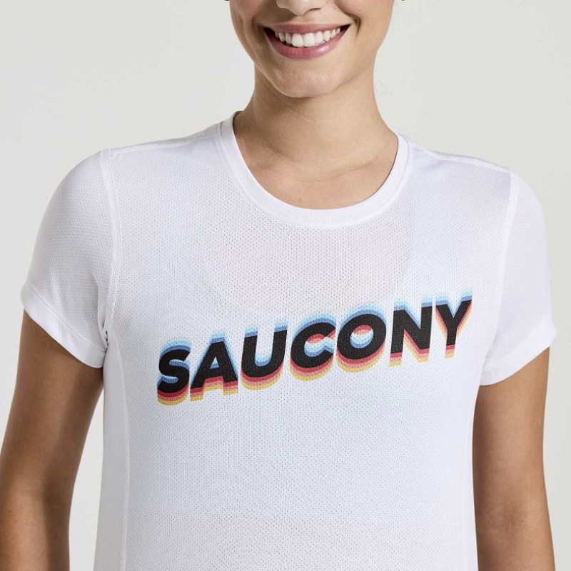 White Saucony Stopwatch Graphic Short Sleeve Women's T-Shirt | USA TRCAYE