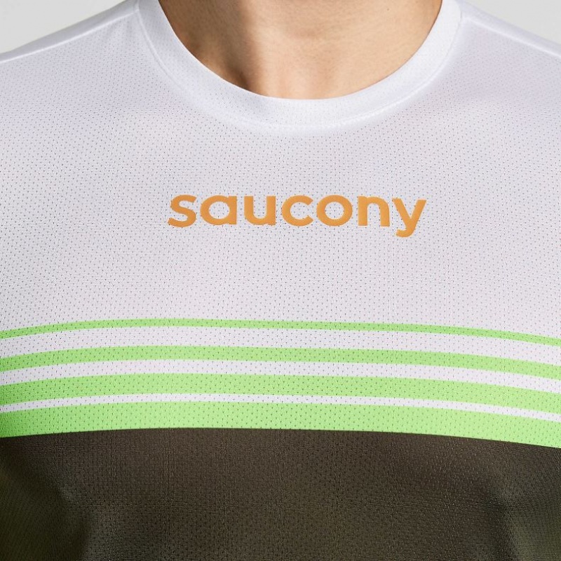 White / Black Saucony Elite Long Sleeve Men's T-Shirt | USA YGPQZM