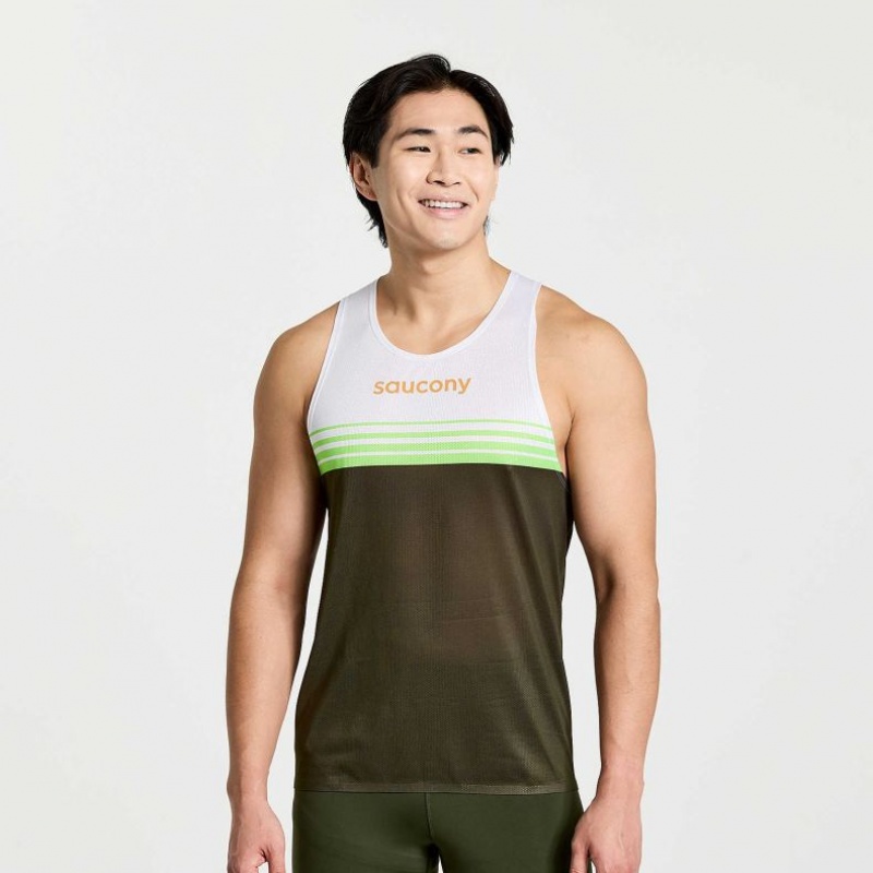 White / Black Saucony Elite Men\'s Singlet | USA DVKLCF