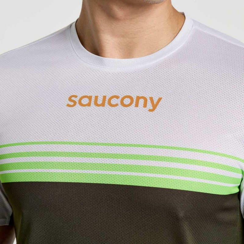 White / Black Saucony Elite Short Sleeve Men's T-Shirt | USA MDPZRK