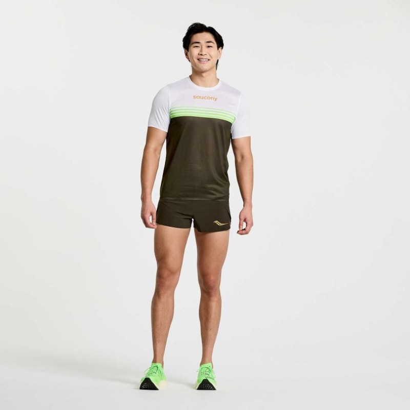 White / Black Saucony Elite Short Sleeve Men's T-Shirt | USA MDPZRK