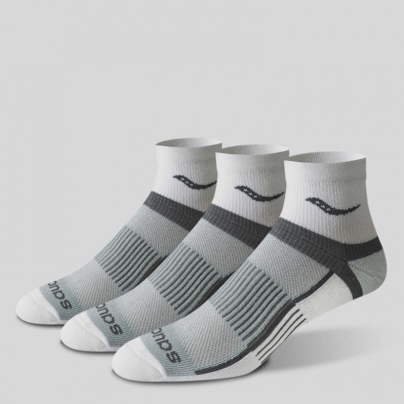 White / Grey Saucony Inferno Quarter 3-Pack Women's Socks | USA RKQWSJ