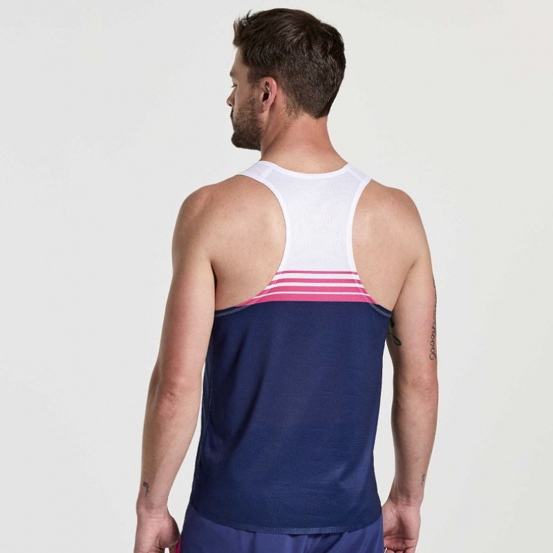 White / Navy Saucony Elite Men's Singlet | USA ZBVQMO