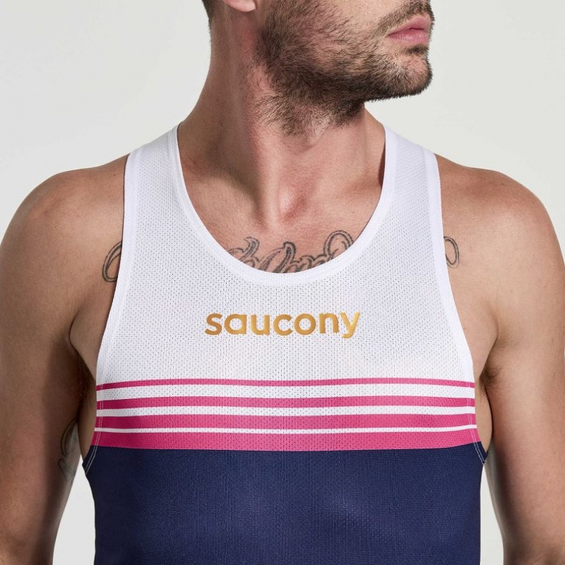 White / Navy Saucony Elite Men's Singlet | USA ZBVQMO