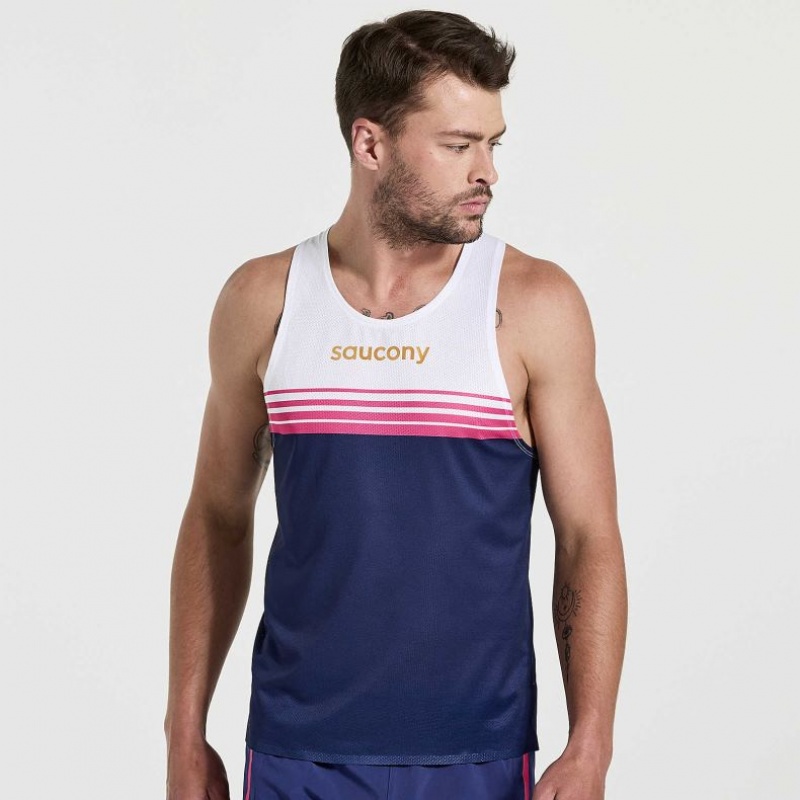 White / Navy Saucony Elite Men\'s Singlet | USA ZBVQMO