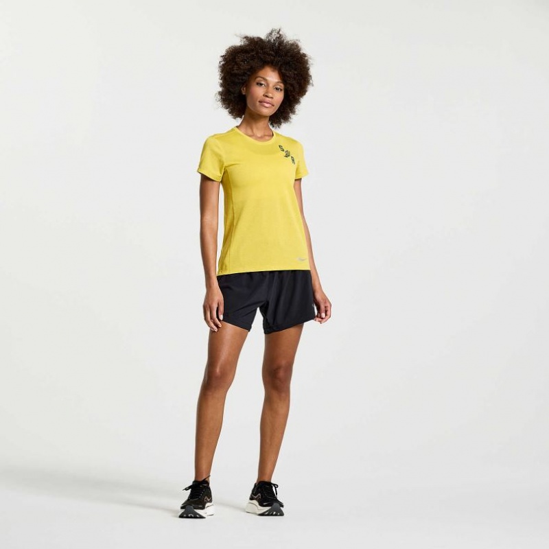 Yellow Saucony Stopwatch Graphic Short Sleeve Women's T-Shirt | USA TUJXMR