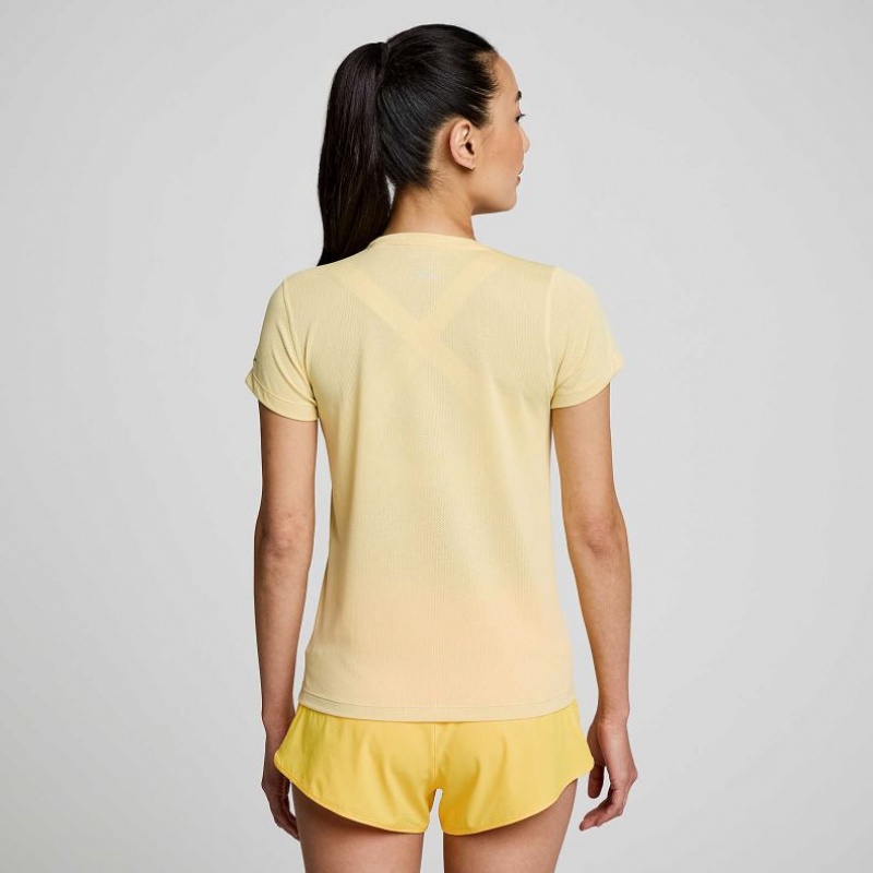 Yellow Saucony Stopwatch Short Sleeve Women's T-Shirt | USA VIQOHF