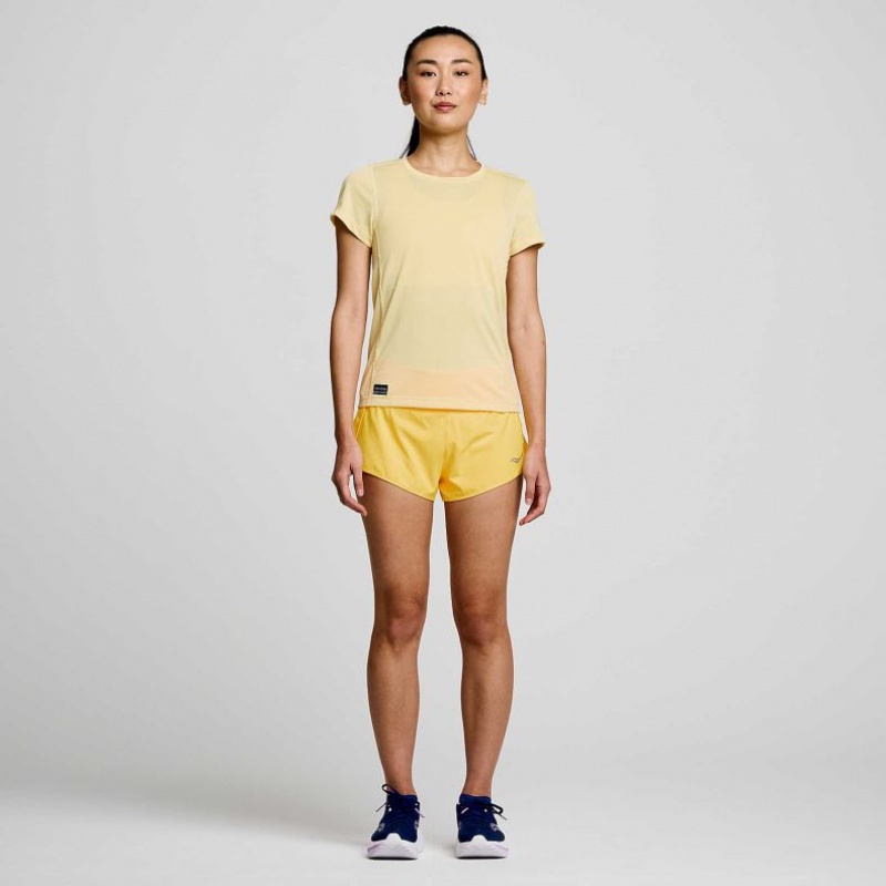 Yellow Saucony Stopwatch Short Sleeve Women's T-Shirt | USA VIQOHF