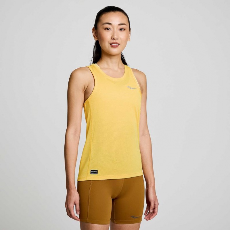 Yellow Saucony Stopwatch Women\'s Singlet | USA VMUWZP